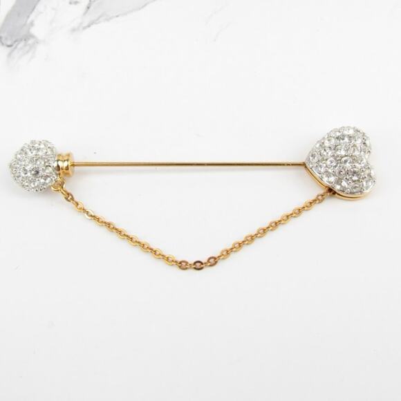 Swarovski Crystal Signed Swan Double Heart Brooch - Picture 2 of 8